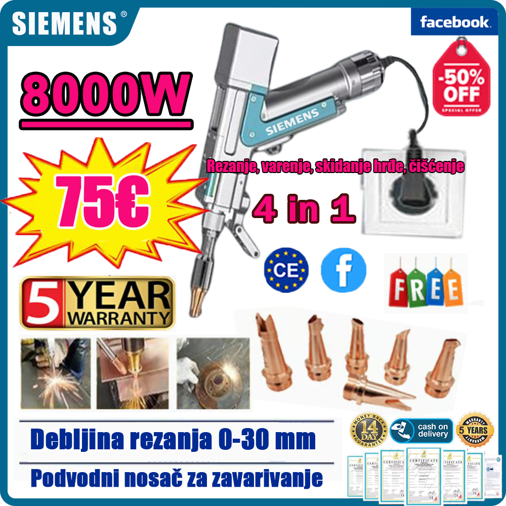 8000W【3 u 1】Zavarivanje/rezanje/uklanjanje hrđe, debljina zavarivanja: 0-16 mm