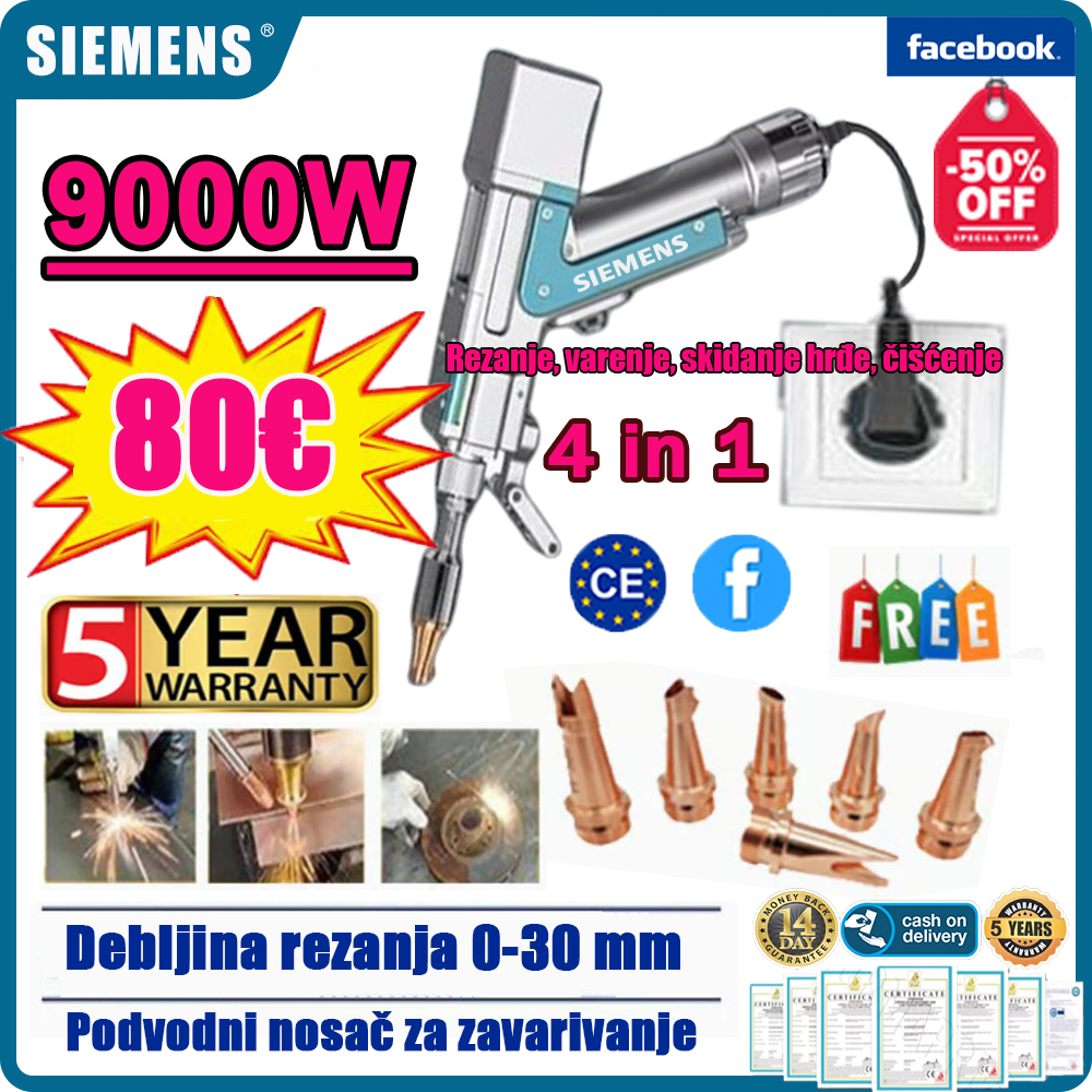9000W【4 u 1】Zavarivanje / rezanje / uklanjanje hrđe / čišćenje, debljina zavarivanja: 0-30 mm
